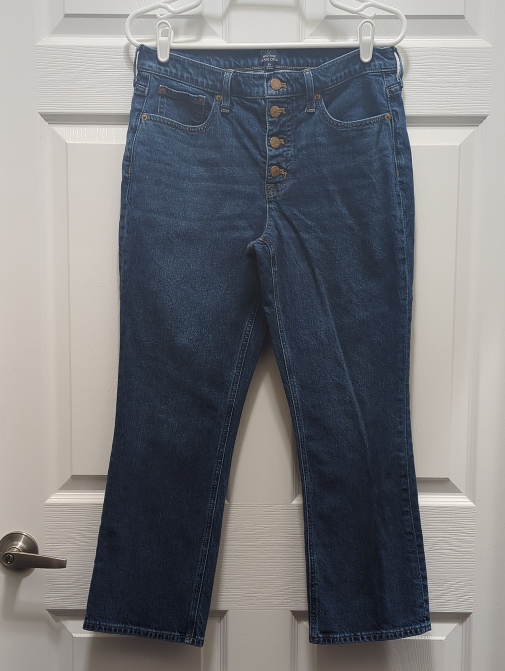 J. Crew Factory Women's Dark Blue Button-Front Cropped Jeans